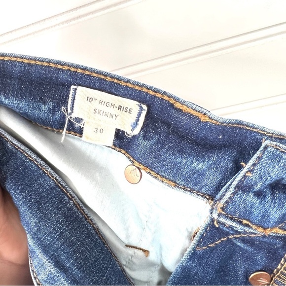 Madewell 10” High Rise Skinny Jeans Size 30 Button Fly Raw Hem Medium Wash Blue - Picture 11 of 14